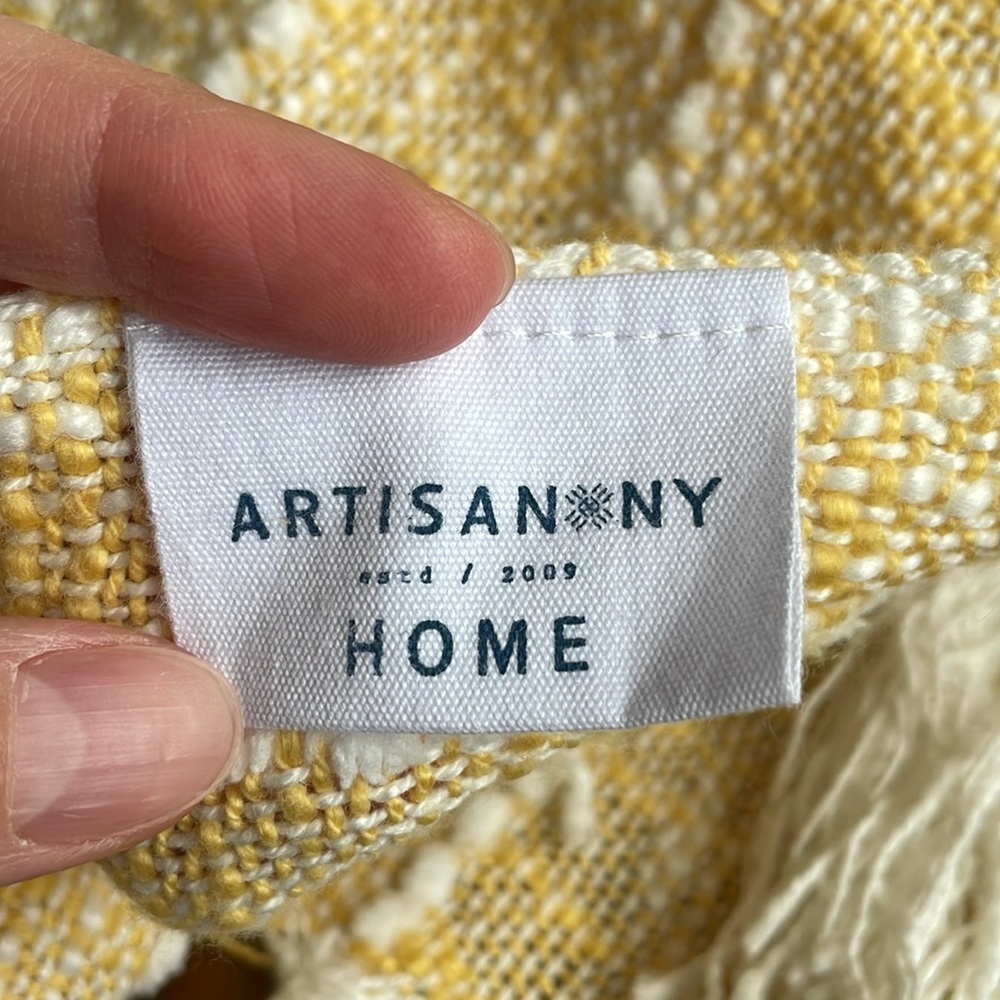 Artisan NY Home Yellow Loose Knit Decorative Throw Blanket Cozycore Scandi Boho - Picture 2 of 8